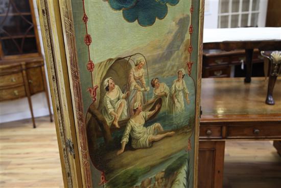 A Victorian four fold screen, each panel overall 6ft 4in. x 2ft .5in. incl. frame